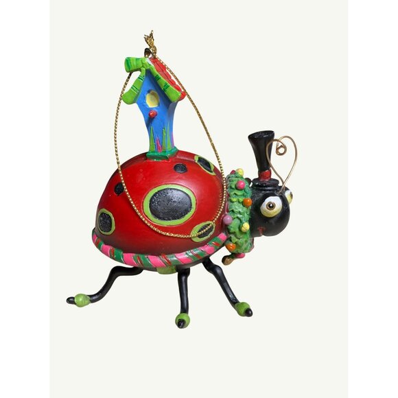Ladybug Christmas Ornament With Birdhouse & Festive Accents - Picture 6 of 12